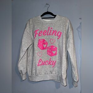 No Boundaries Gray and Pink 'Feeling Lucky' Sweater, medium, brand new